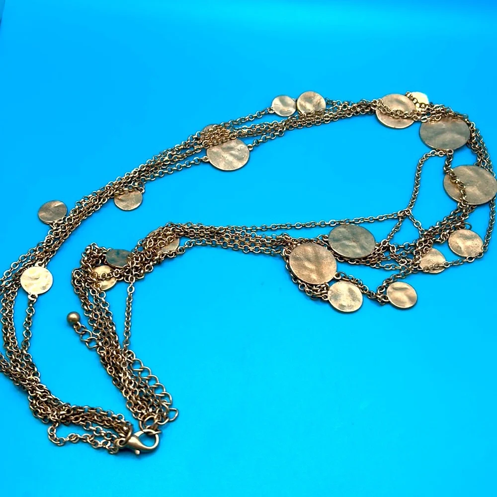 Vintage Statement necklace multi layered chain necklace ,  multiple round discs - Picture 5 of 6